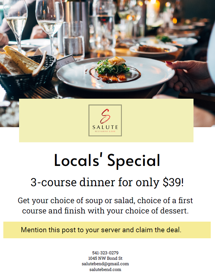 3-course special - Choice of soup or salad, first course and dessert for $39